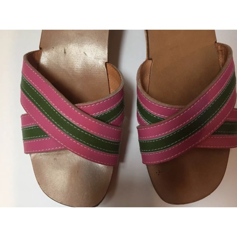 Coach Wood Platform Mules Stripe Slides Sandals 6 - image 2